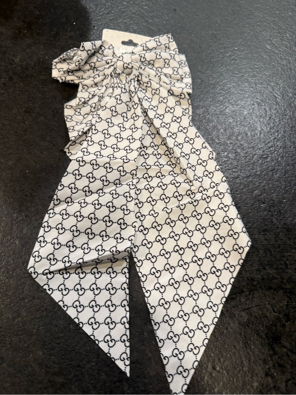 Designer-Inspired White & Black Patterned Bow
